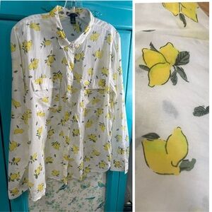 Gap Factory Lemon Print Button-Up Shirt semi-sheer  cotton size L summer novelty